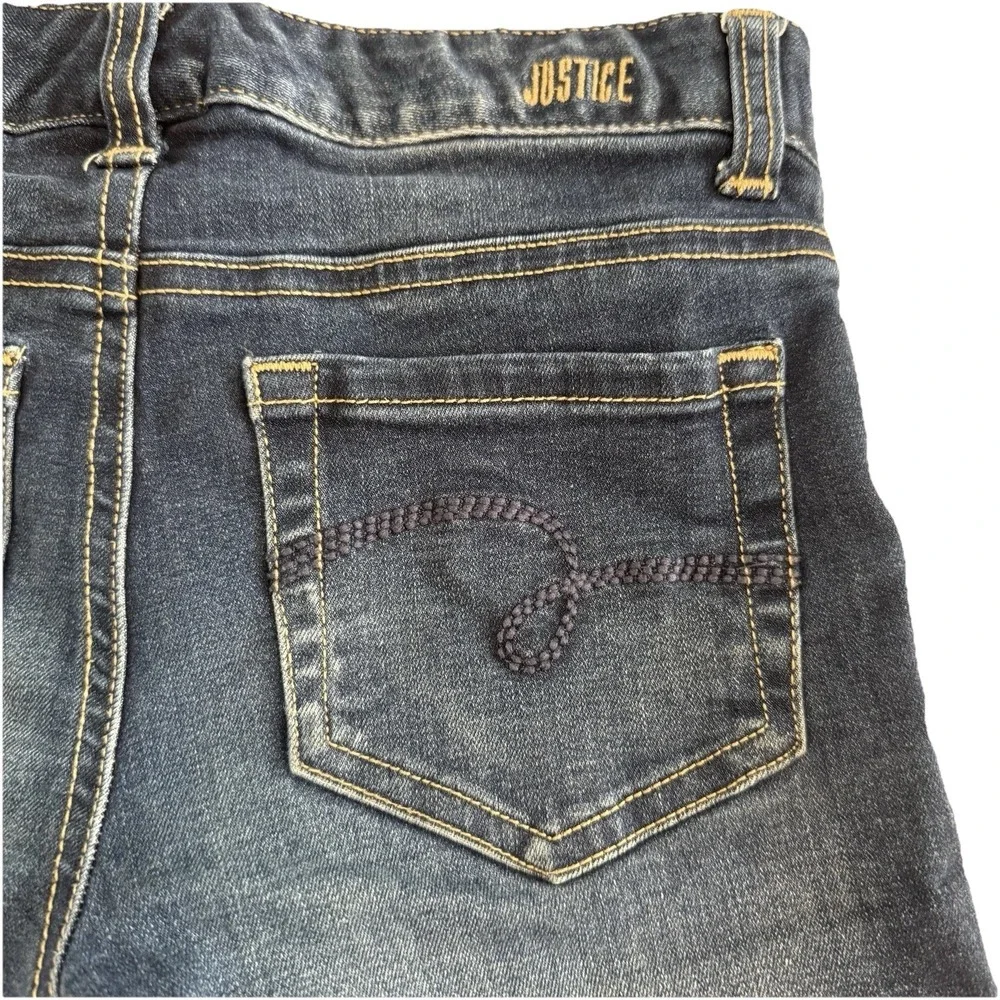 Justice Denim Shorts Girls 12 Slim Dark Wash Raw Hem Cuffed Stretch Jean